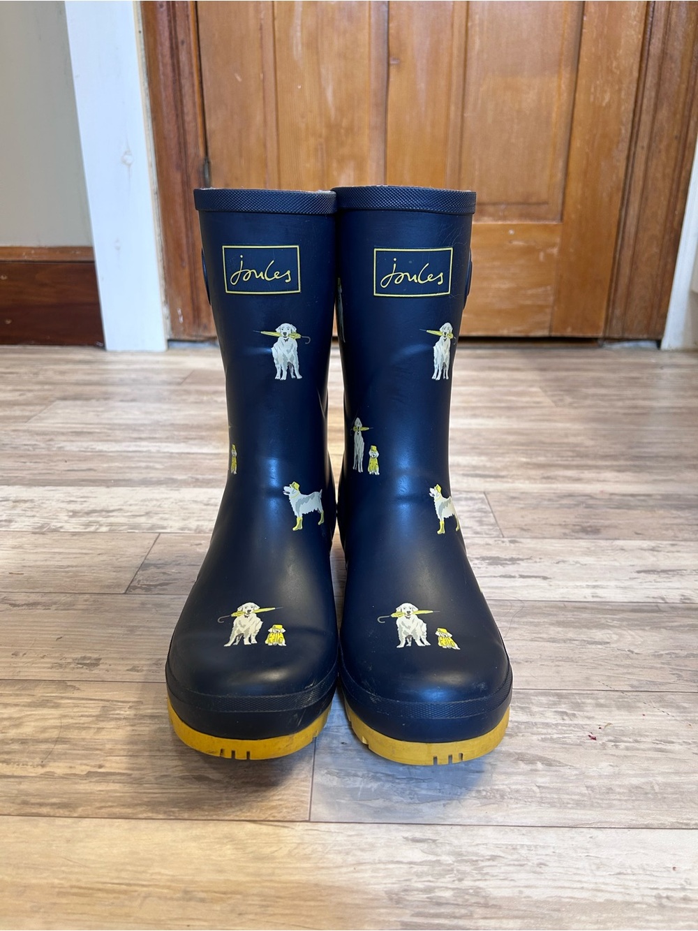 Joules Molly Welly Navy Rain Boots with Golden Retrievers Size 10